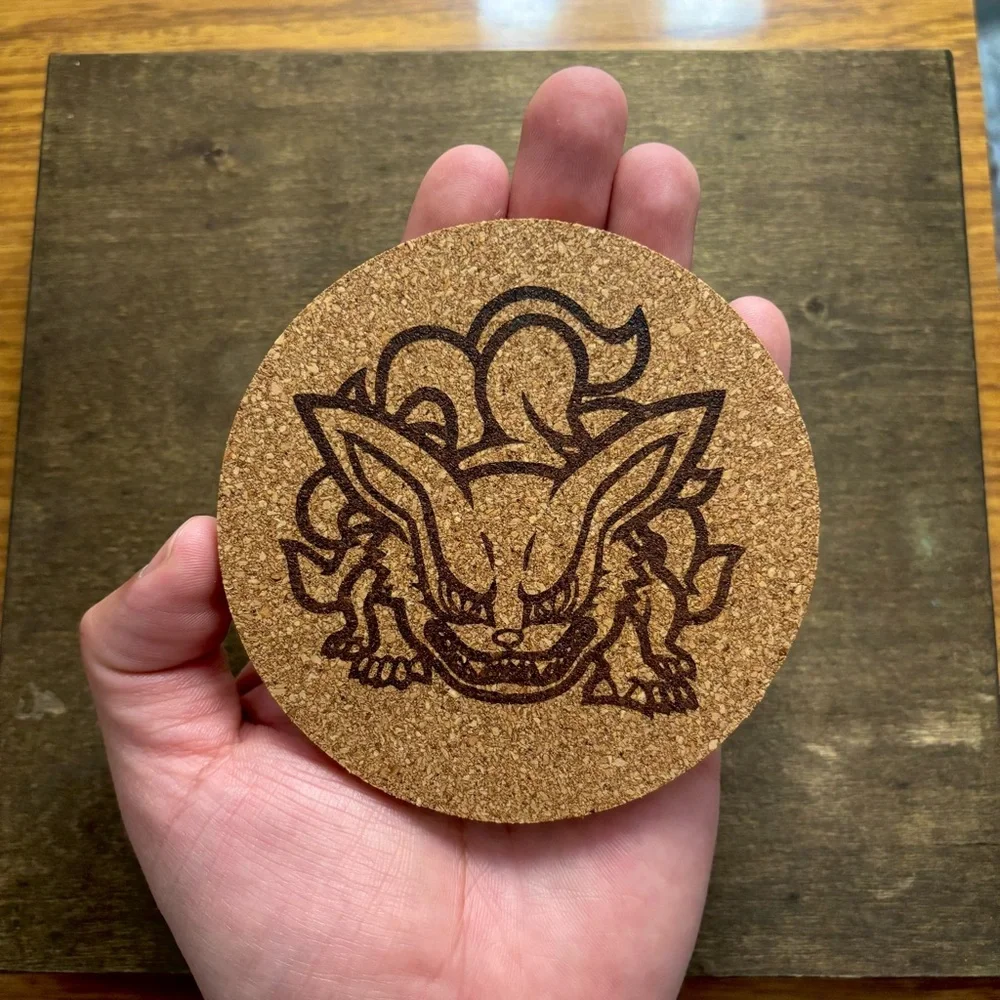 Naruto Kurama Kyuubi Nine-Tailed Fox Chibi Style Laser Engraved Cork Coaster